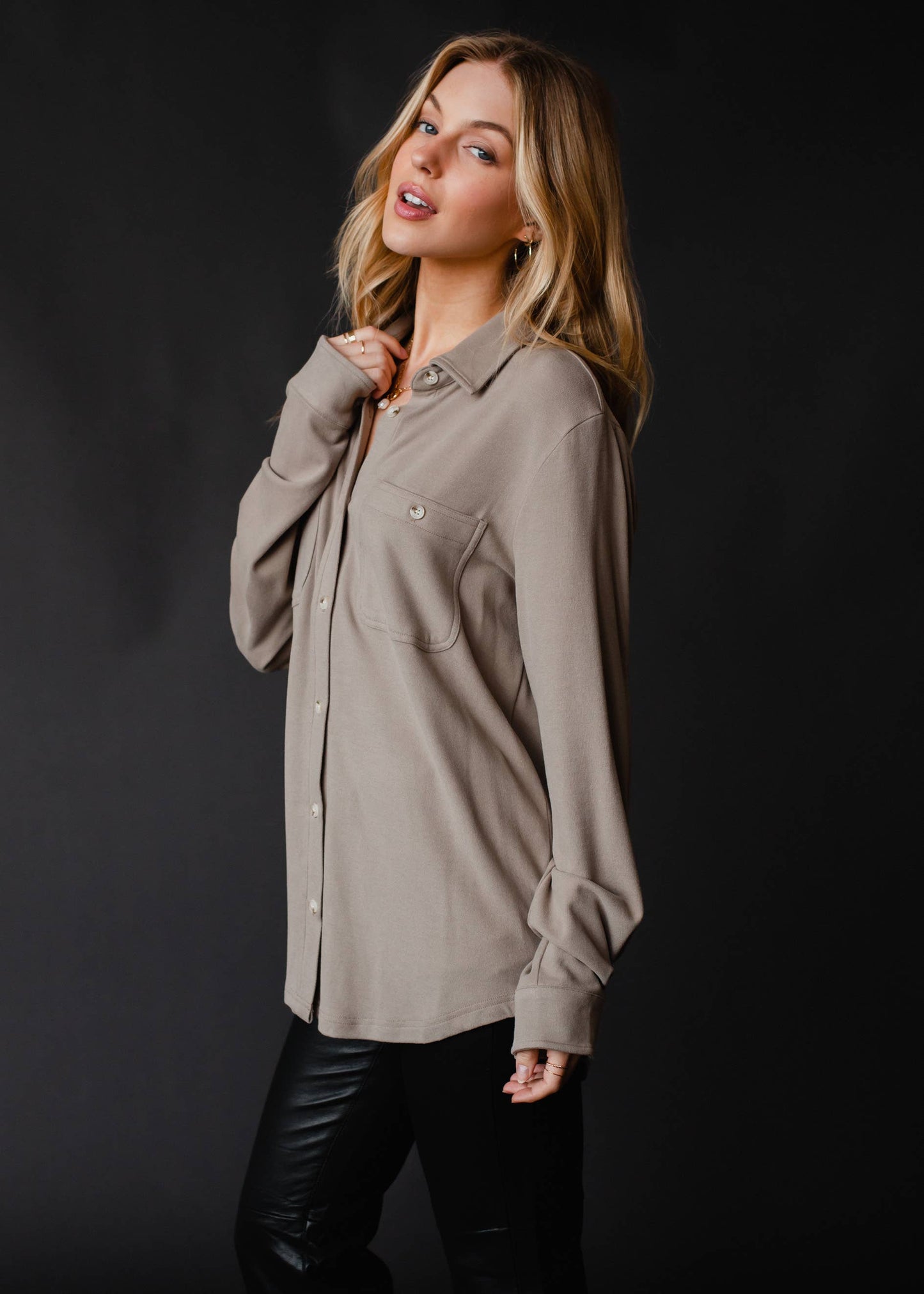 Taupe Super Soft Button Up