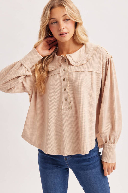 Collared Neck Waffle Top
