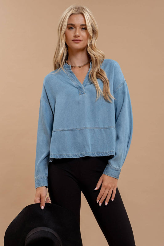 DENIM LONG SLEEVE TOP