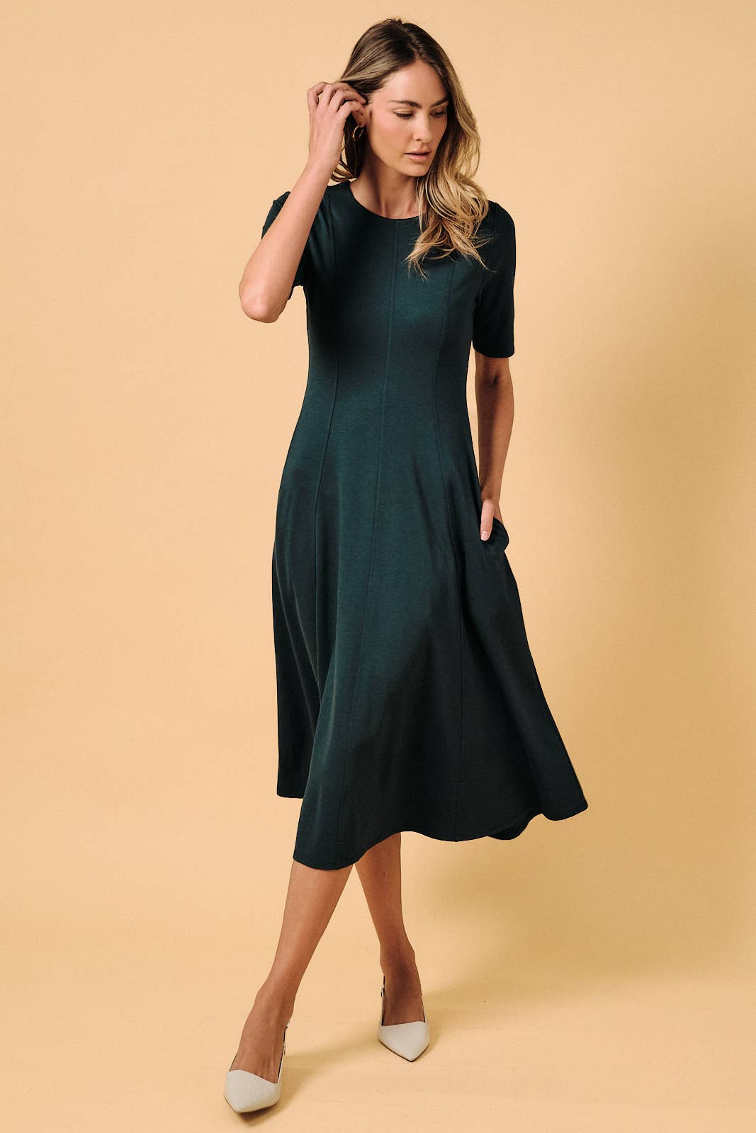 Elbow Sleeve Midi Dress