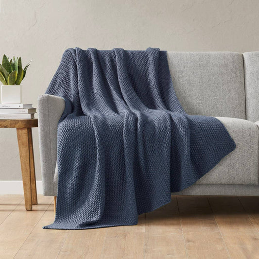 Ultra-Soft Knit Throw Blanket, Navy Blue