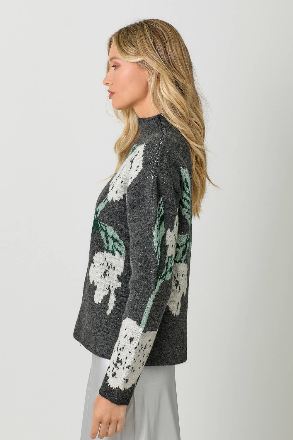 60767 Floral Print Funnel Neck Sweater