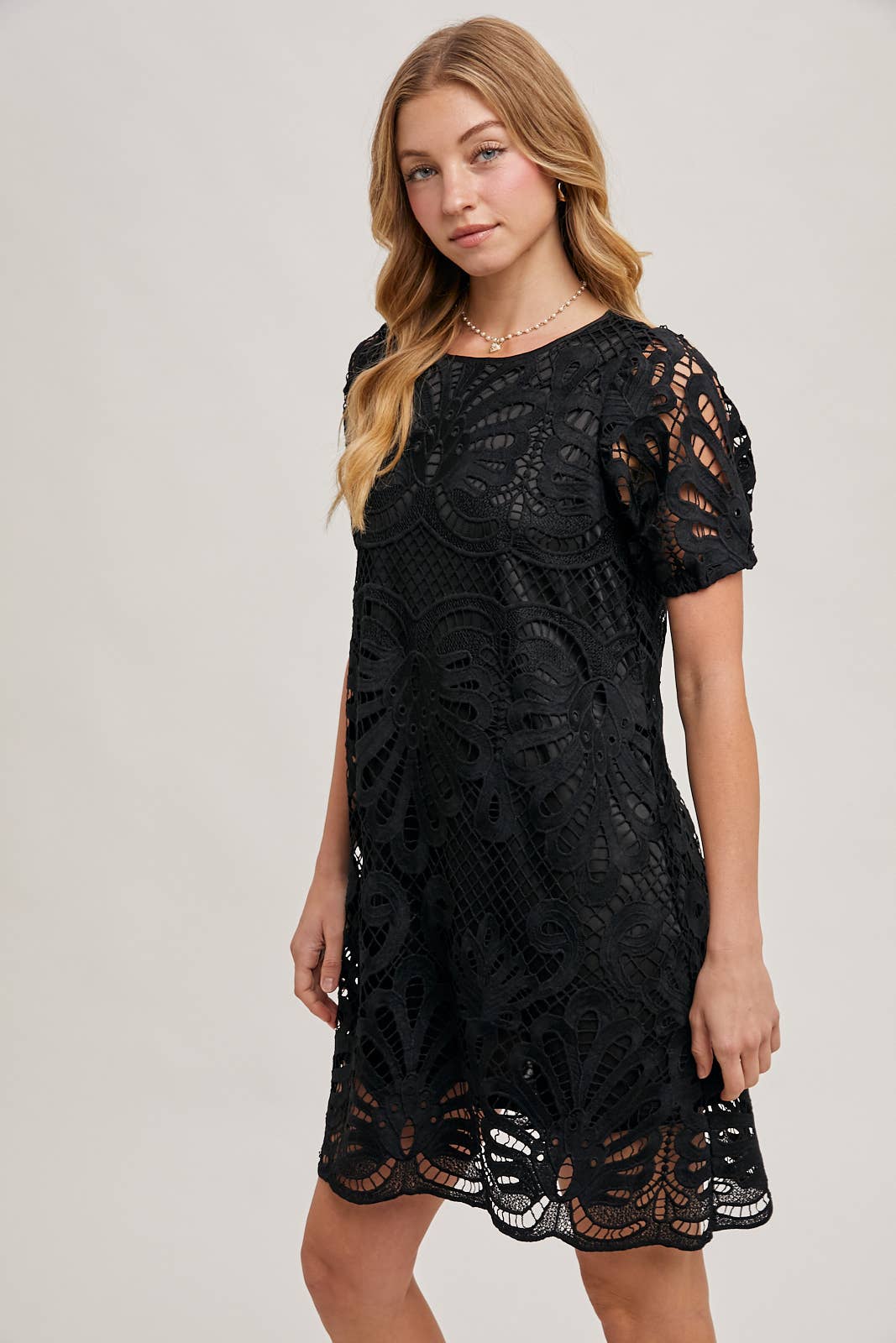 Puff Sleeve Crochet Dress