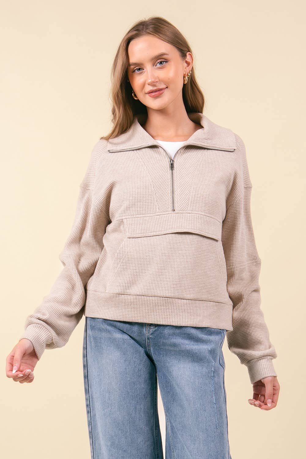 WAFFLE TEXTURED SWEATSHIRT