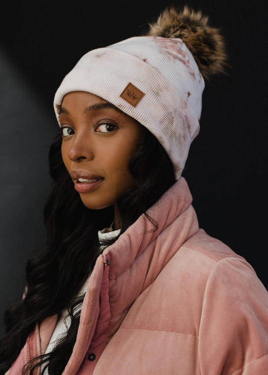 White & Brown Tie Dye Pom Hat