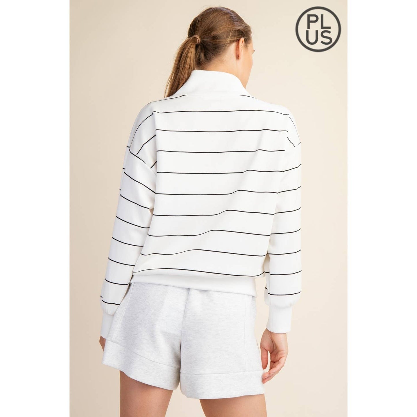 Plus Size Modal Scuba Stripe V-Neck