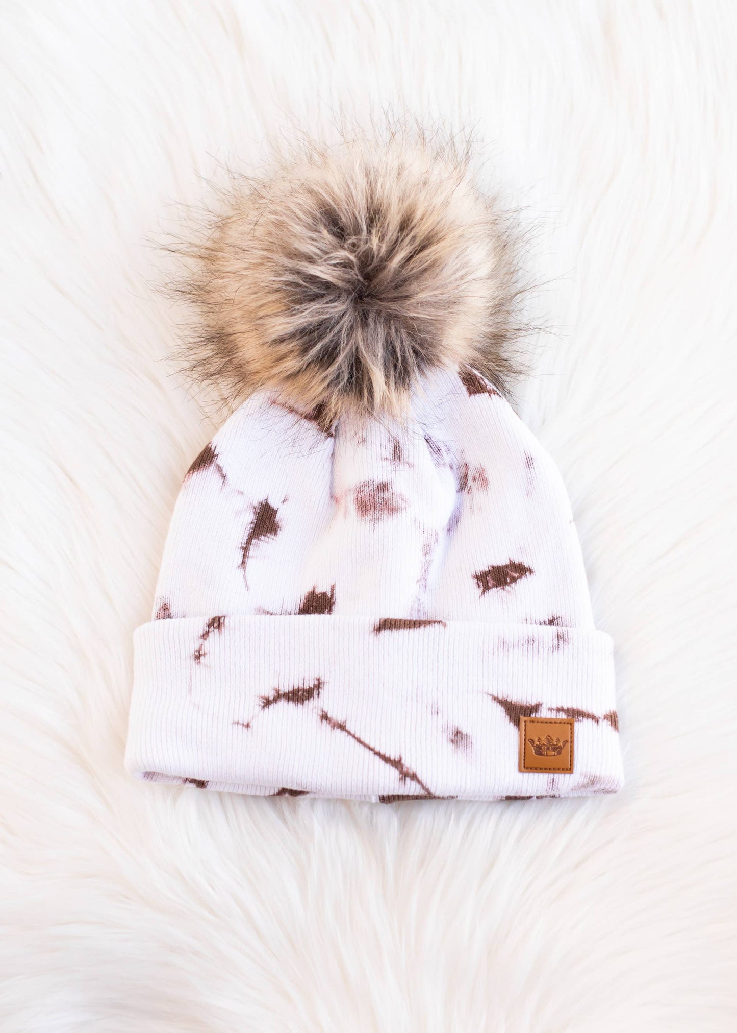 White & Brown Tie Dye Pom Hat