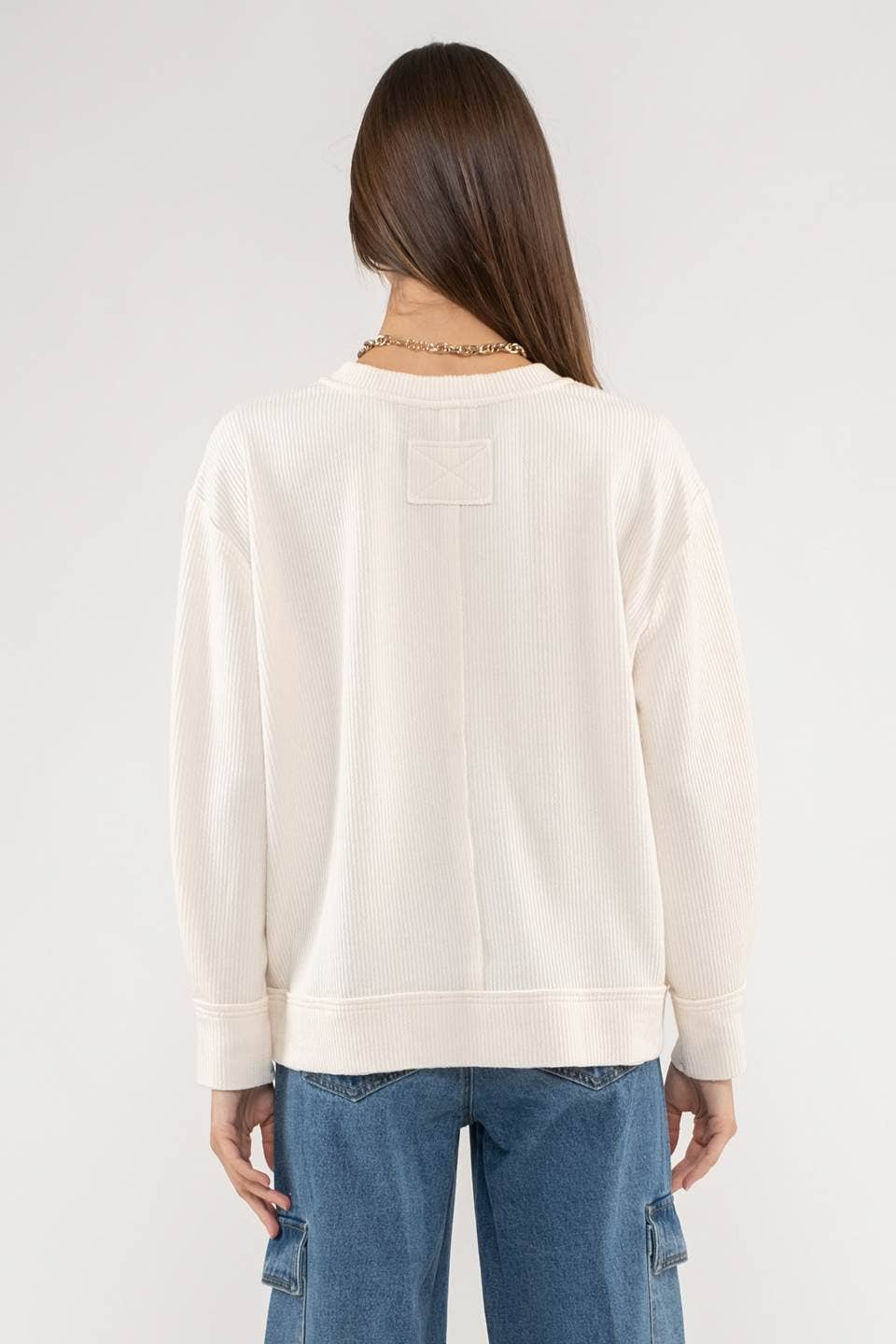 SPLIT NECK RIB KNIT TOP