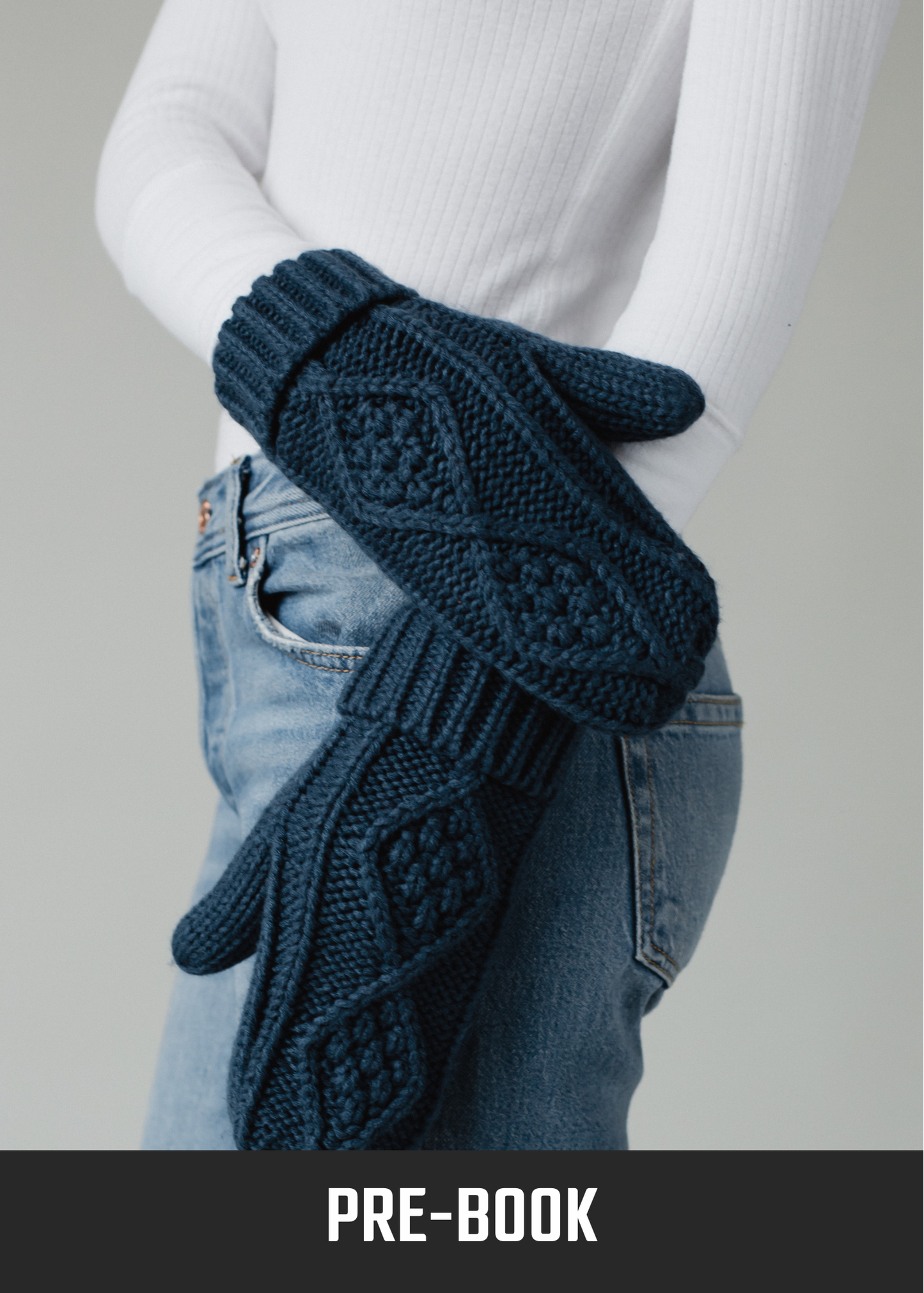 Steel Blue Cable Knit Mittens