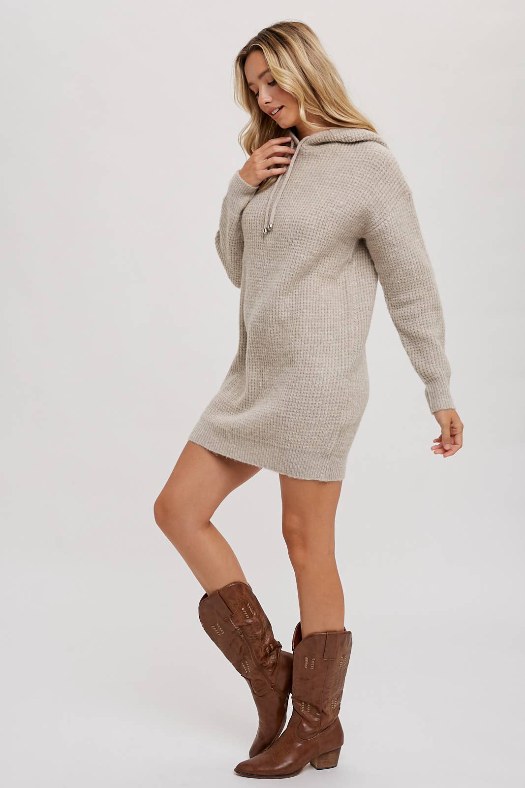 CHUNKY WAFFLE HOODIE TUNIC DRESS