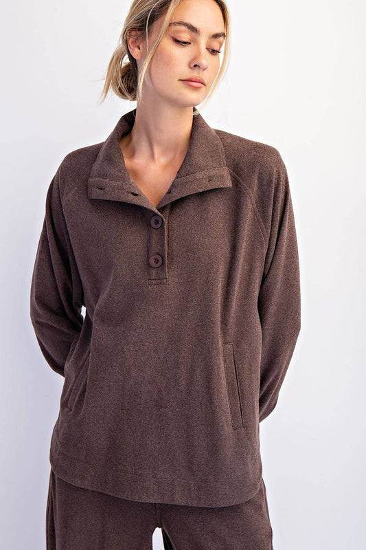 Brushed Rib Button Down Pullover