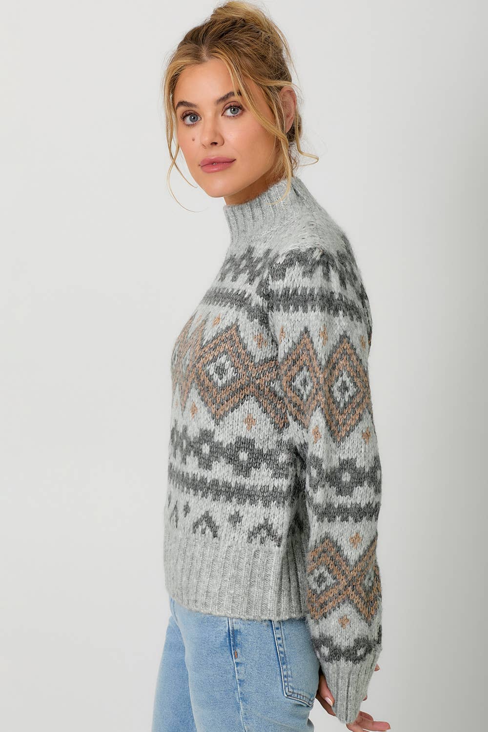 60807 Fair Isle Mock Neck Sweater