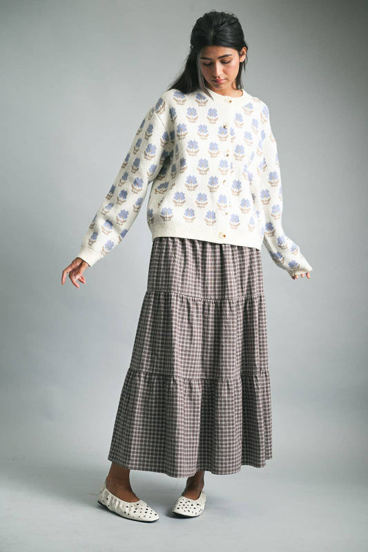 Floral Jacquard Button-Up Cardigan