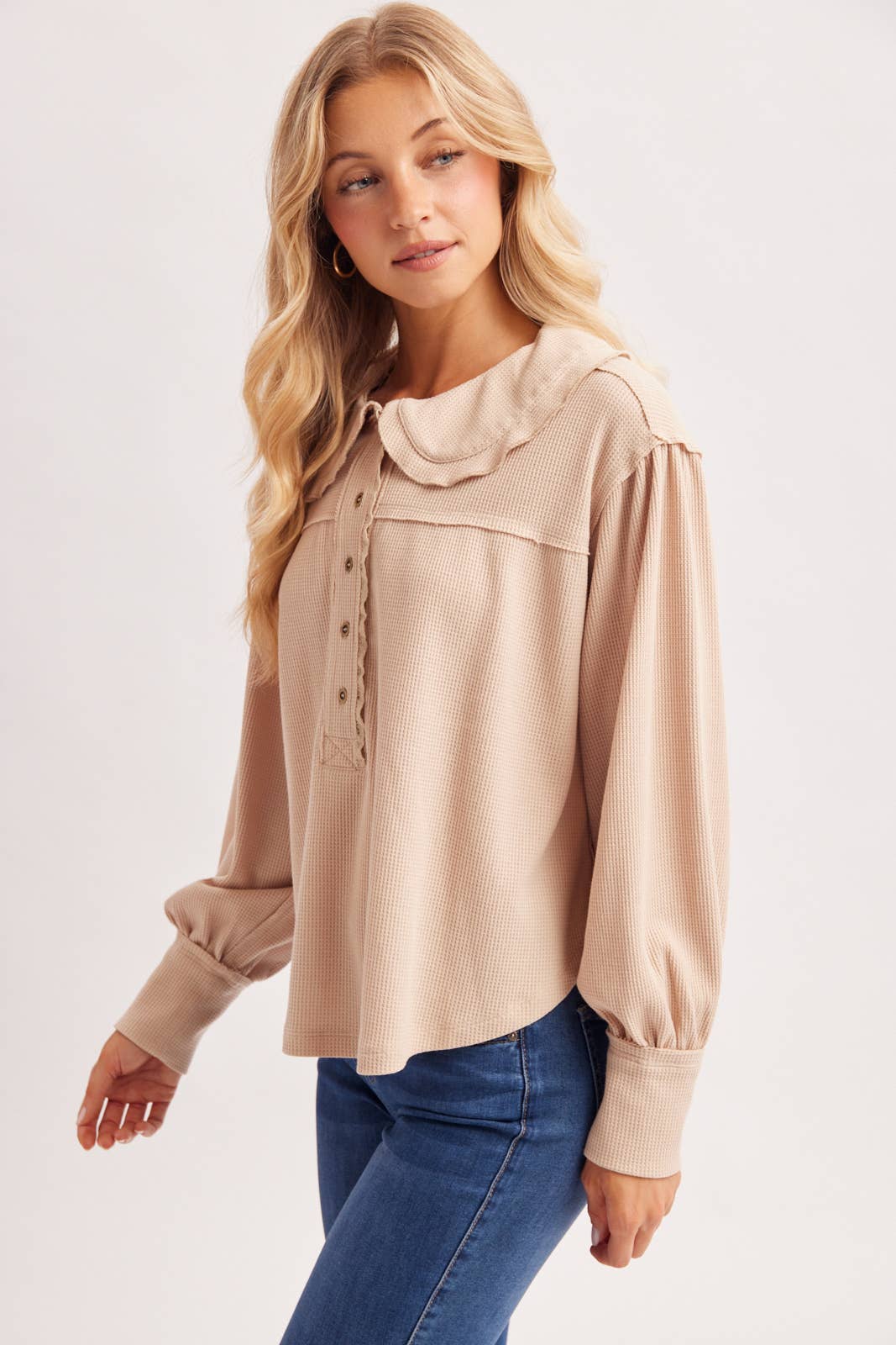 Collared Neck Waffle Top