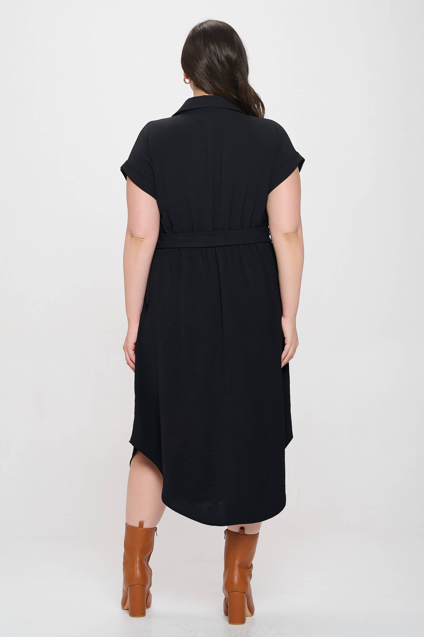 Plus Collared Button Down Belted Midi Dress