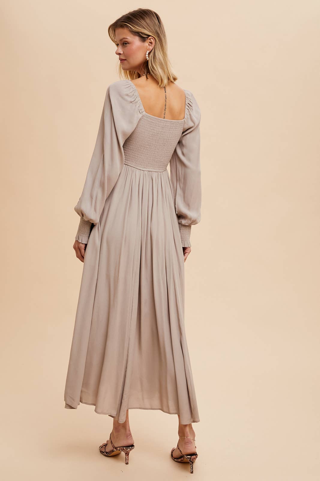 RUCHED BODICE SQUARE NECK MAXI DRESS