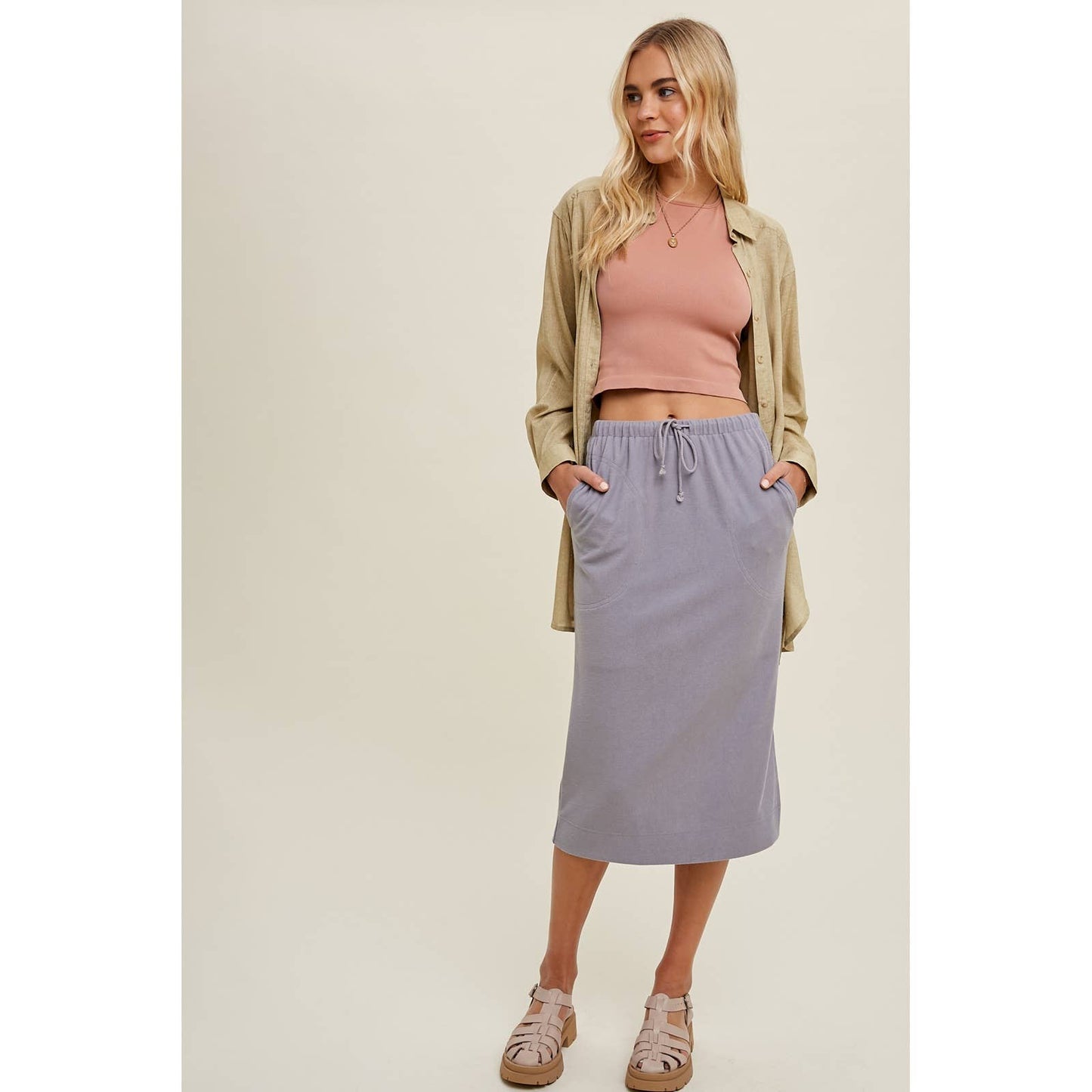 FRENCH TERRY MIDI SKIRT/ WL23-7556LN