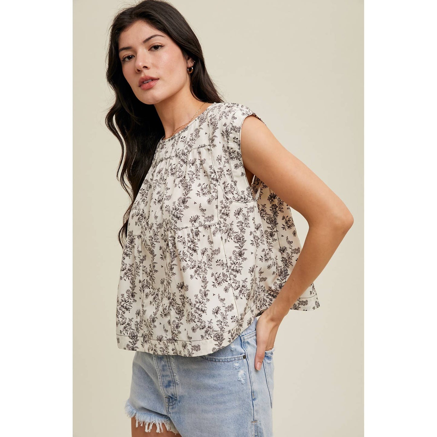 FLORAL CAP SLEEVE BLOUSE / WL24-9340