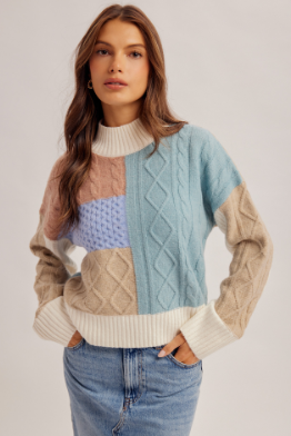 Mock Neck Color Block Sweater