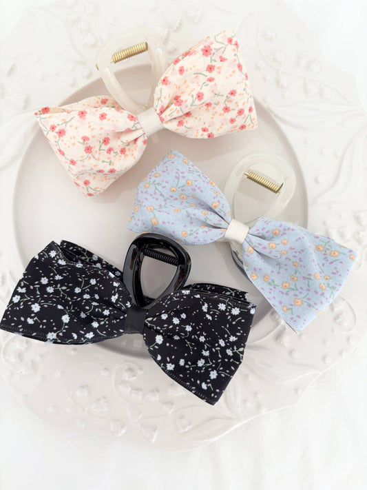 Dainty Floral Bow Claw Clips