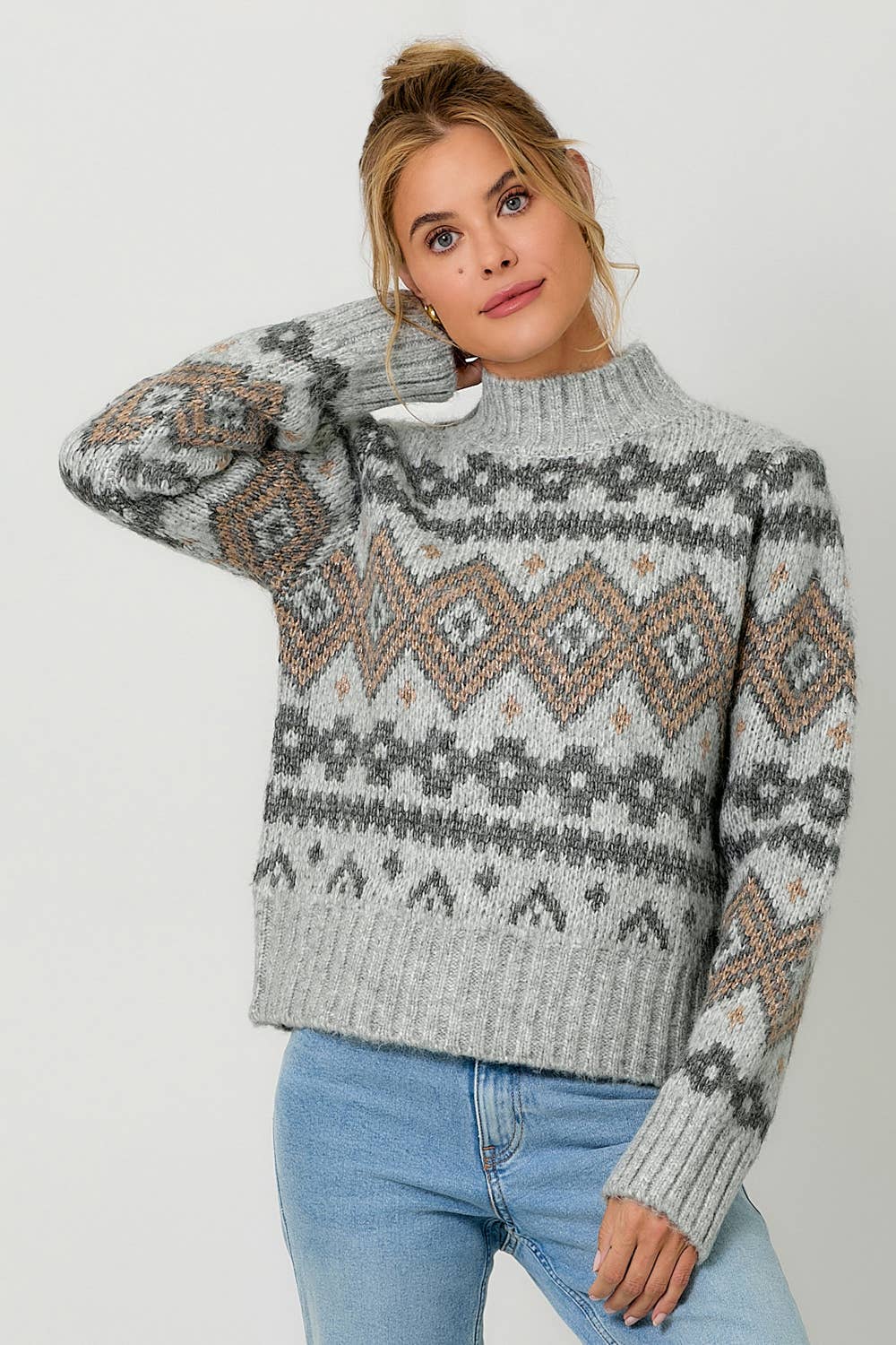 60807 Fair Isle Mock Neck Sweater