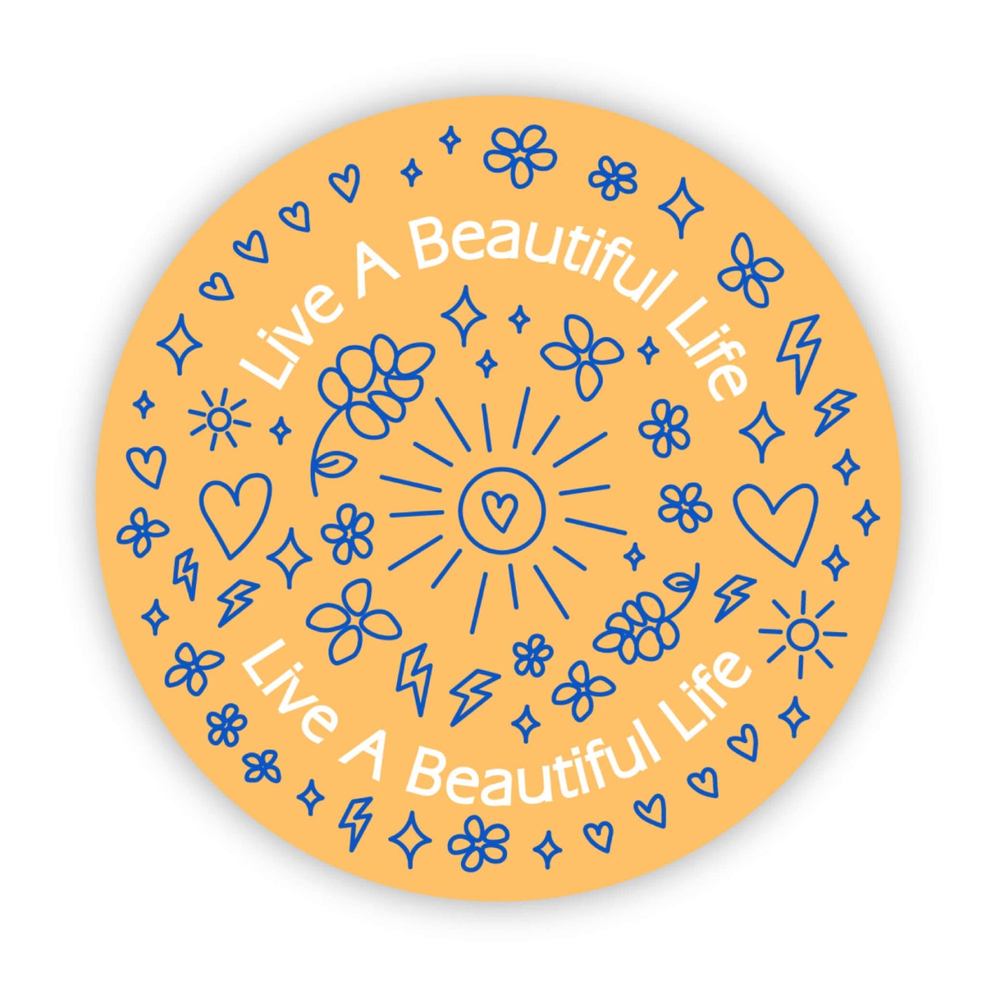 "Live A Beautiful Life" Orange Circle Sticker