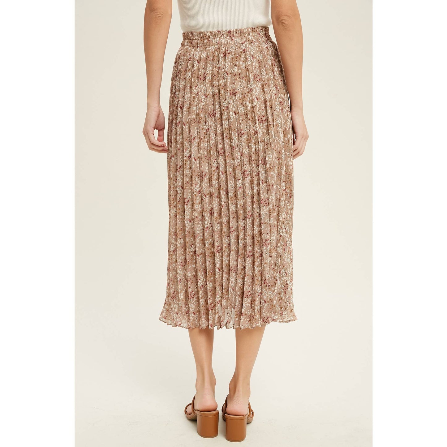 FLORAL PLEATED LINED MIDI SKIRT / WL22-6585