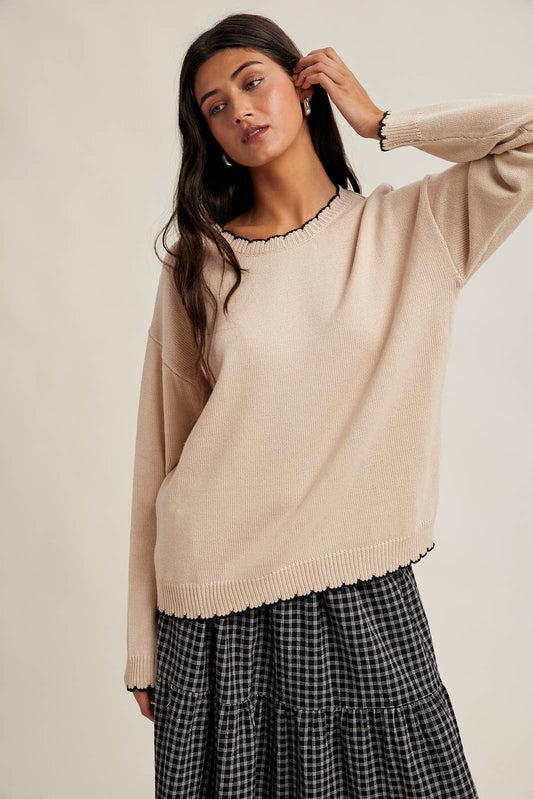 Contrast Scalloped Sweater