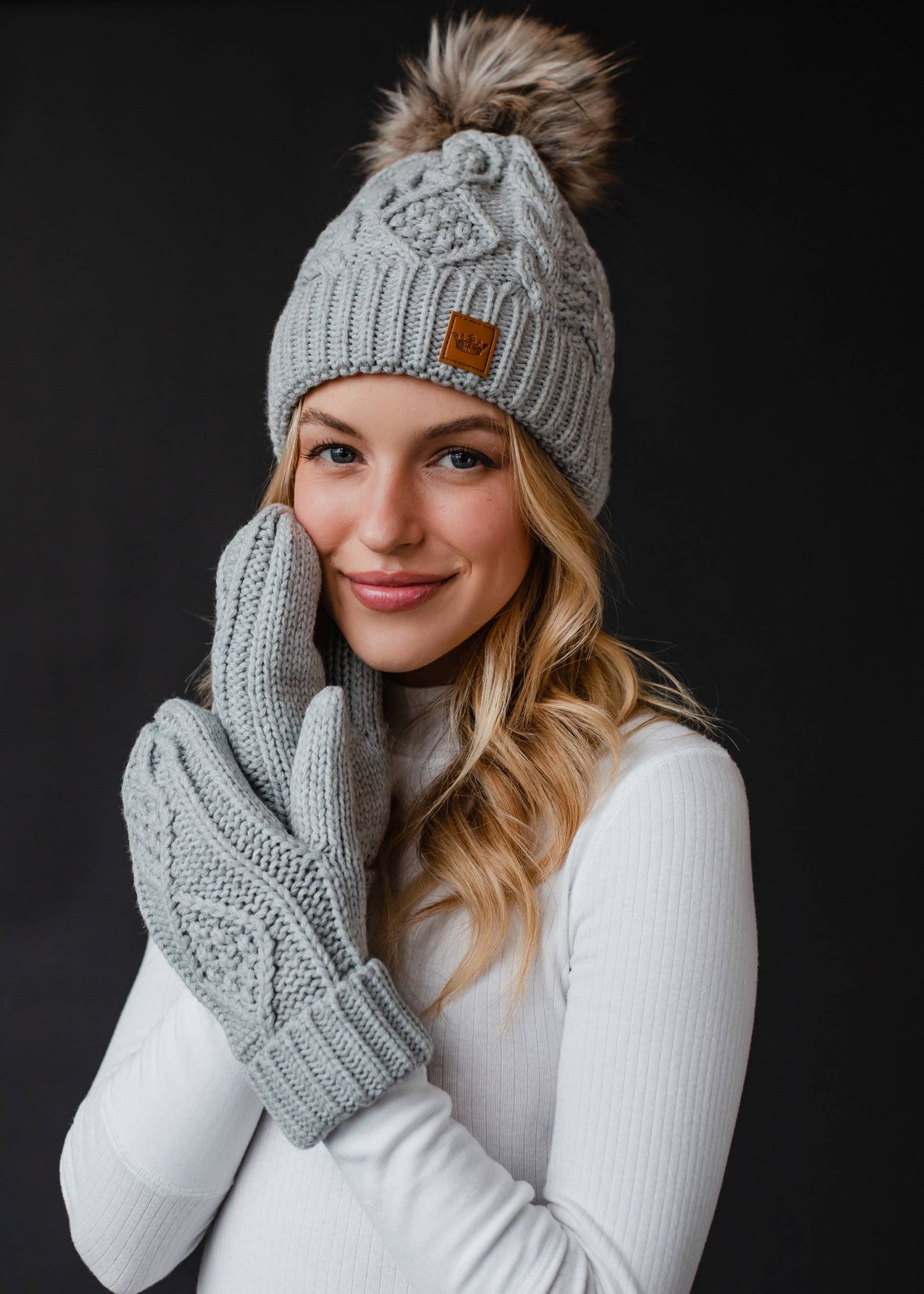 Light Gray Cable Knit Mittens