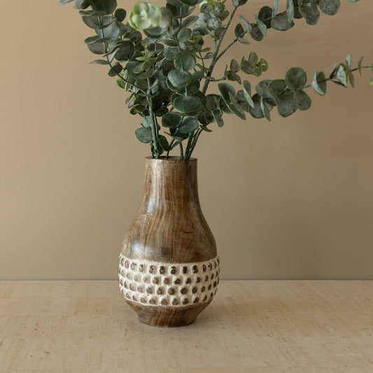 Whitewashed Wood Bead Vase