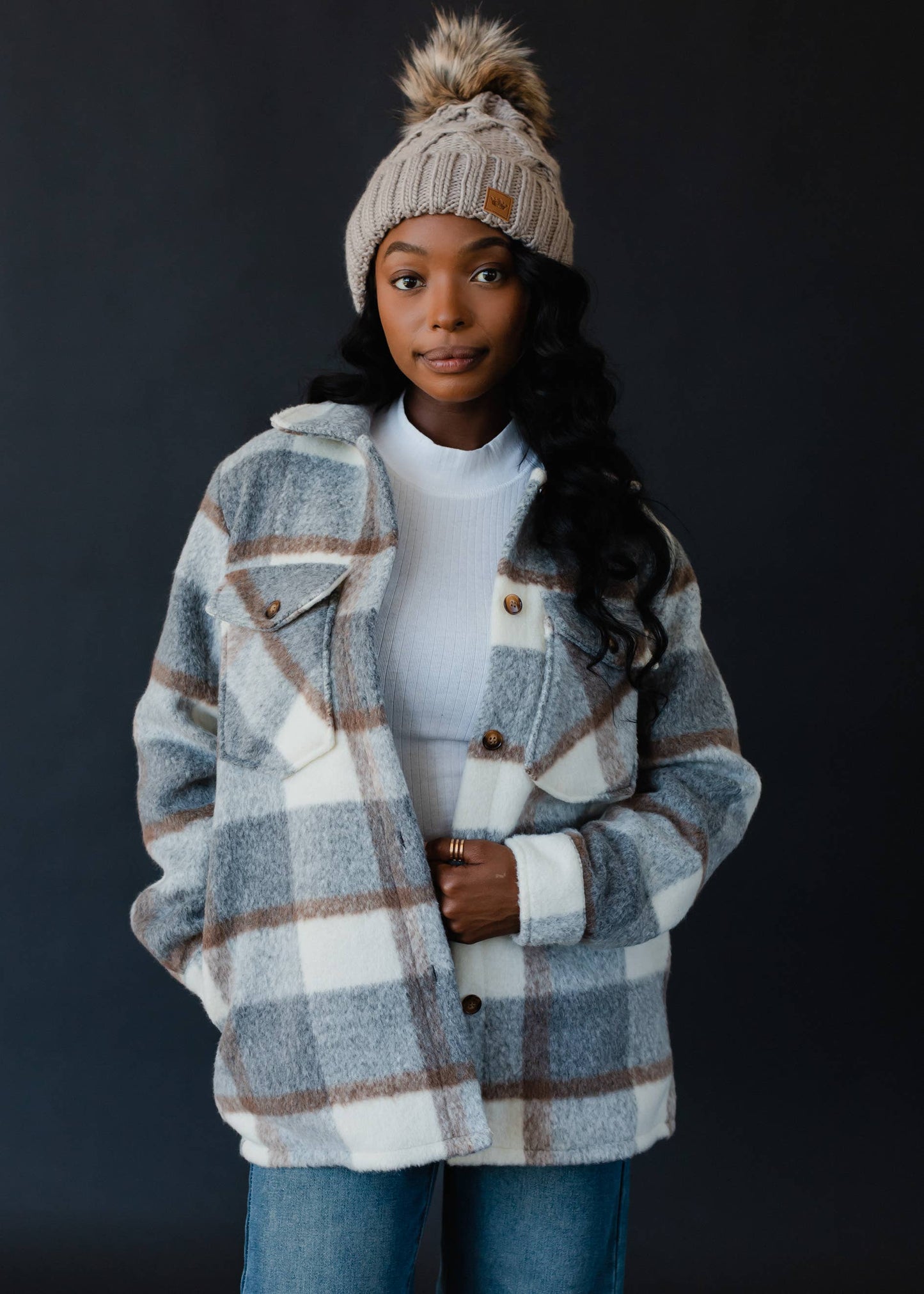 Gray, Brown & Cream Plaid Jacket