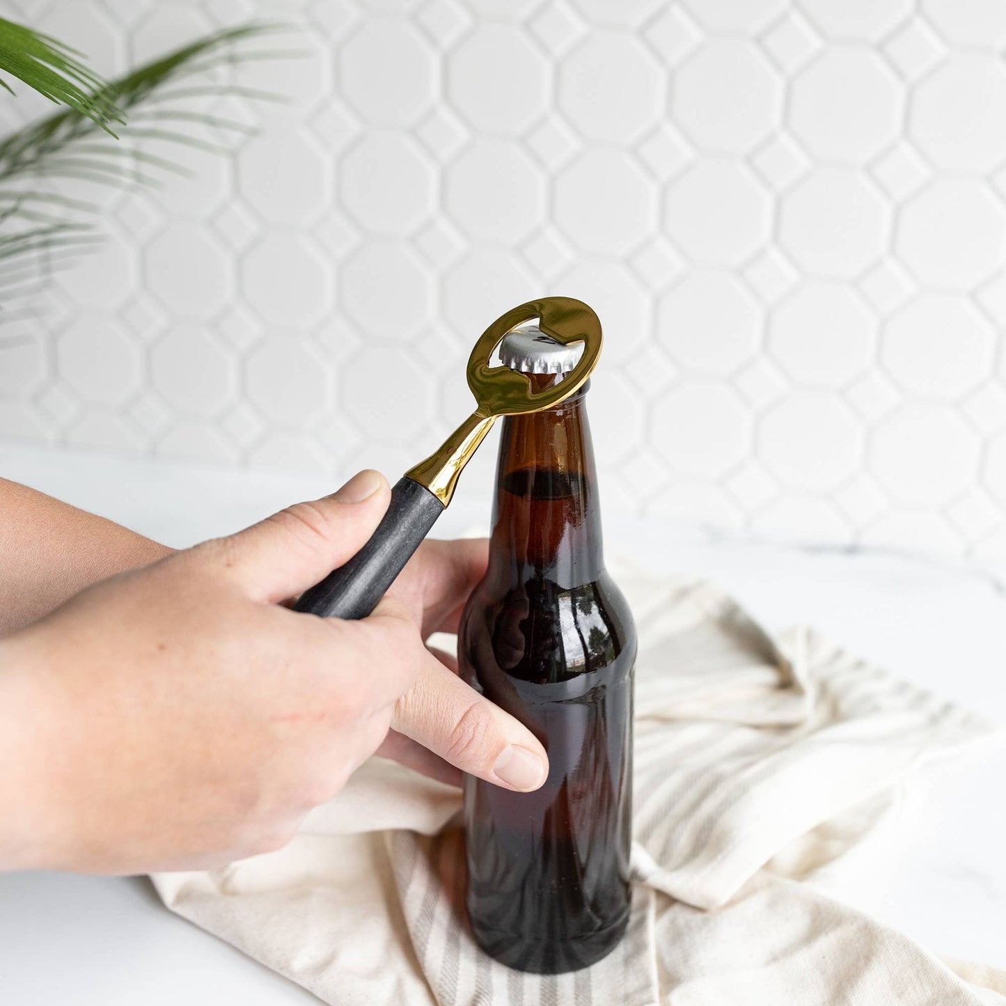 Black Marble & Metal Bottle Opener