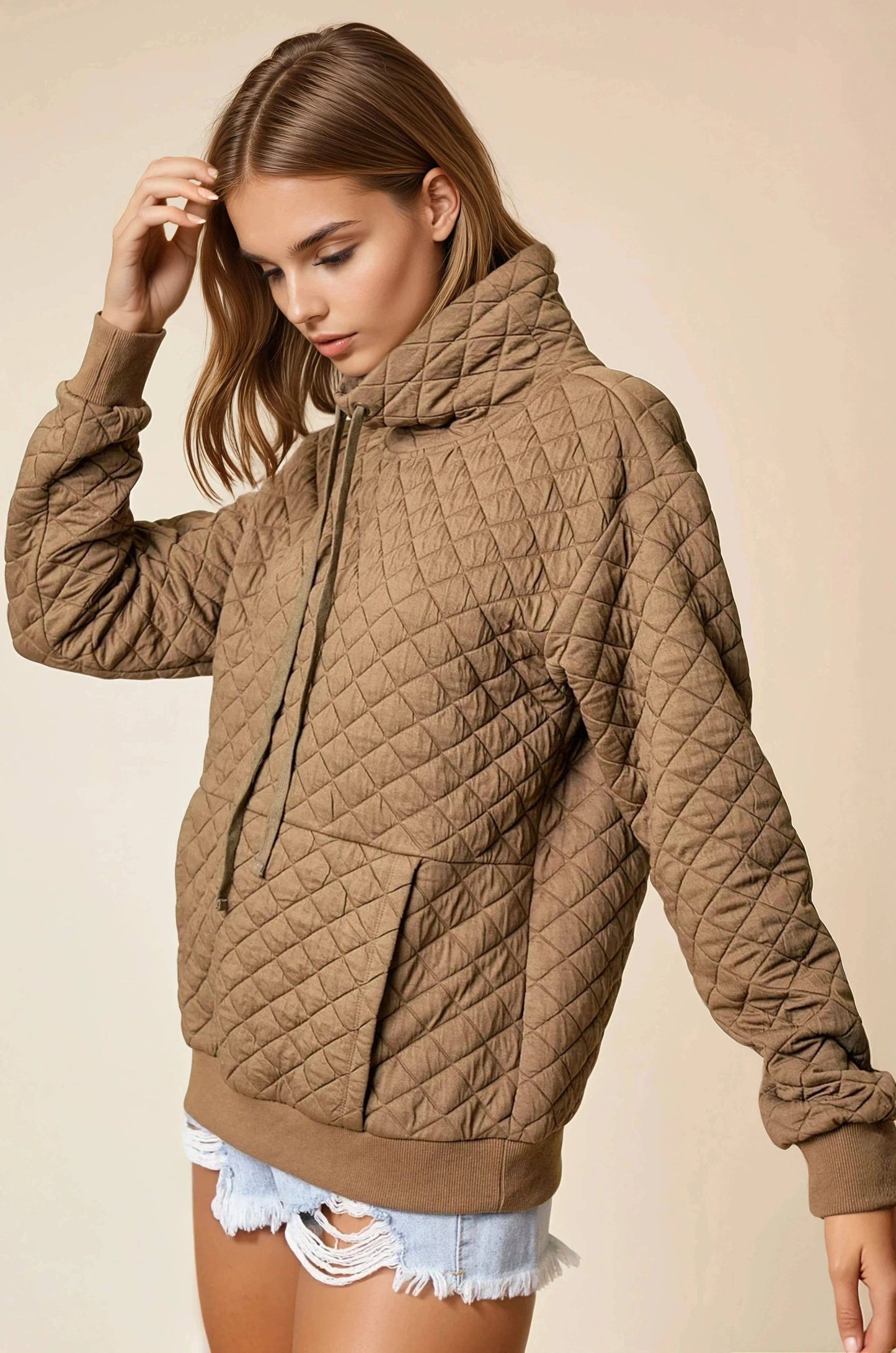 Funnel Neck Quilted Pullover