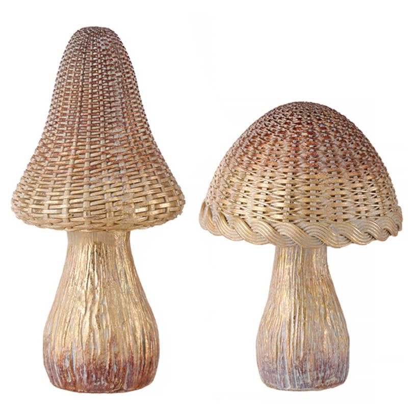 Resin Mushroom with Woven Rattan Pattern