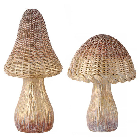 Resin Mushroom with Woven Rattan Pattern