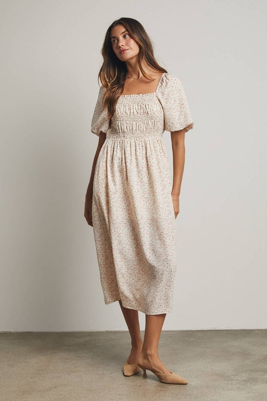 Floral Puff Sleeve Midi Dress