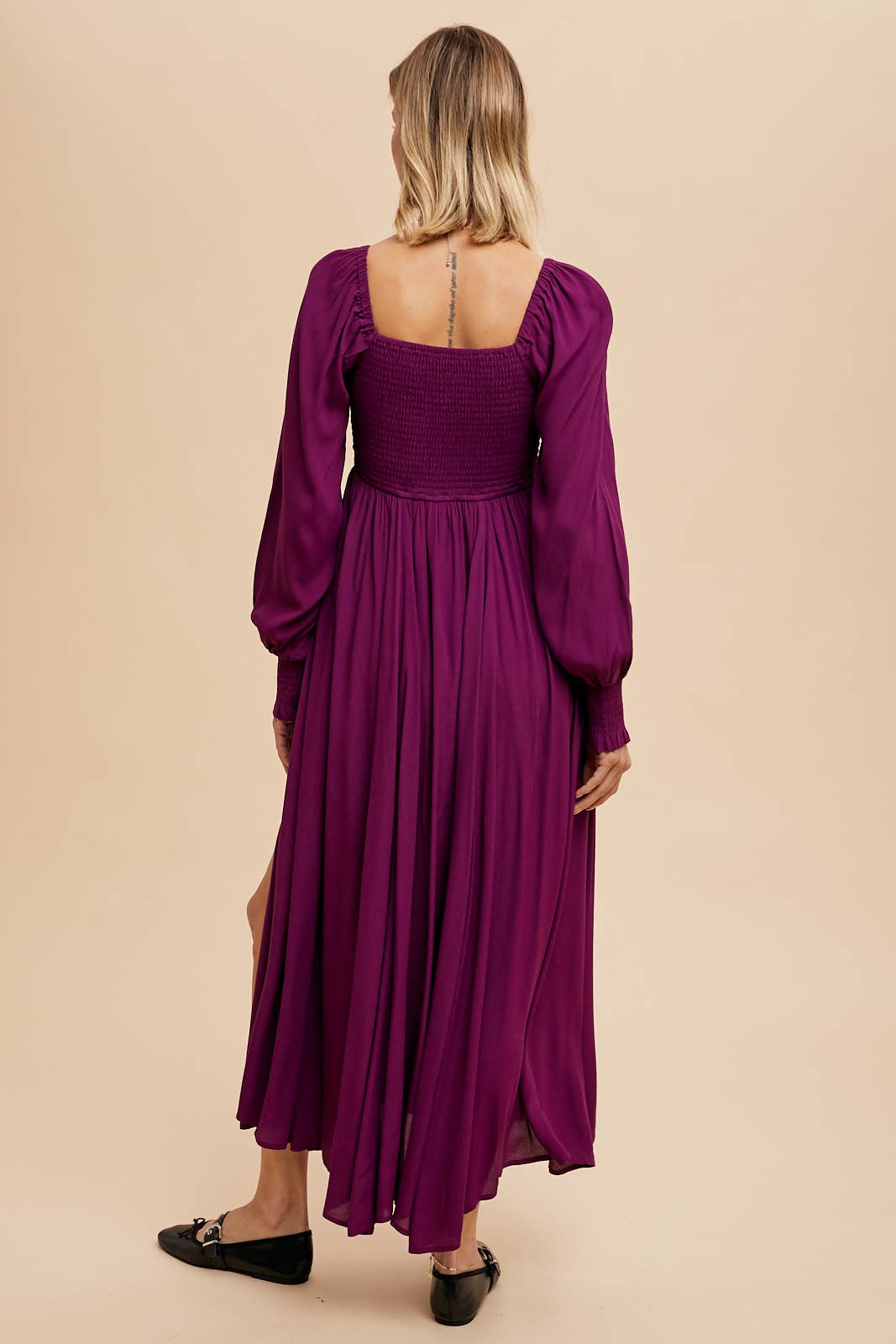 RUCHED BODICE SQUARE NECK MAXI DRESS