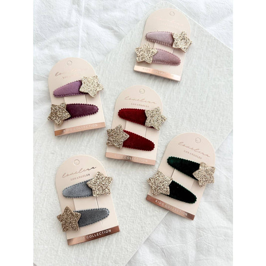 2PC Velvet Glitter Star Kids Hair Clips