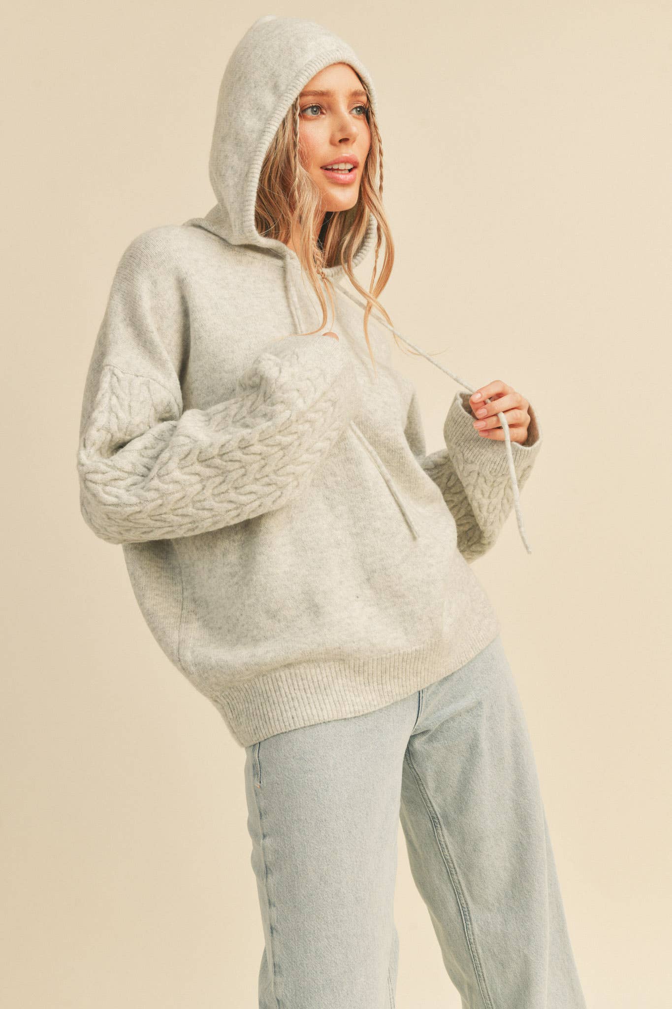 Cable Knit Sleeve Knit Hoodie