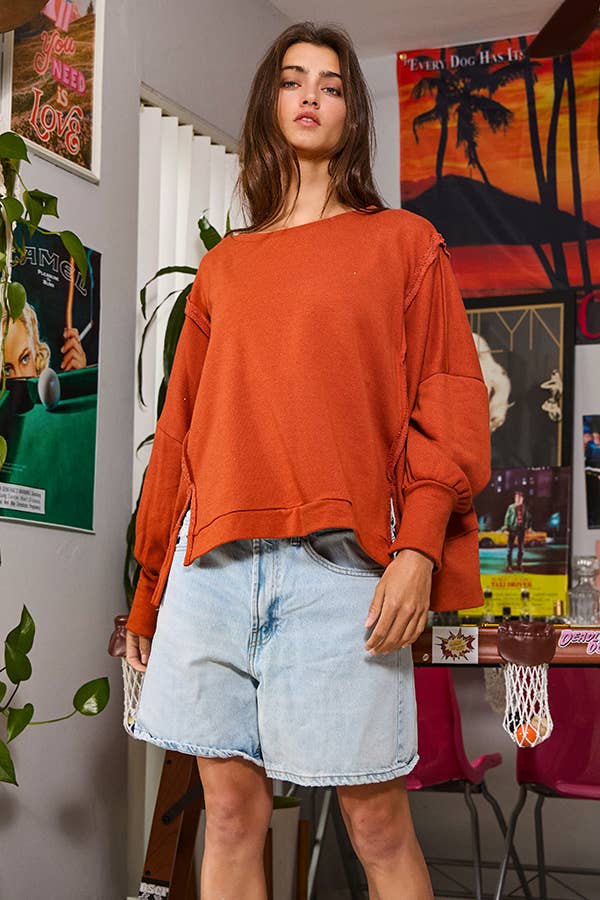 Raw Edge Solid Terry Top