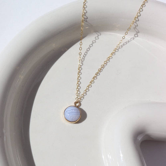 Blue Lace Agate Necklace | Simple Necklace