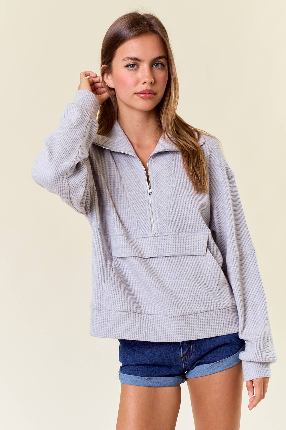 WAFFLE TEXTURED SWEATSHIRT