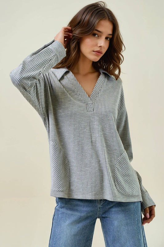RIBBED PULLOVER W/POCKET