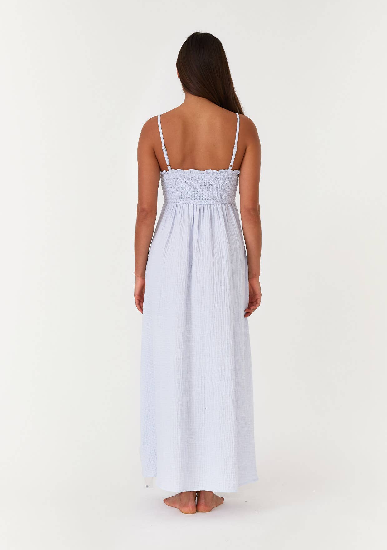 Cotton Button Front Smocked Sleeveless Maxi Dress The Creamery Cotton Button Front Smocked Sleeveless Maxi Dress The Creamery