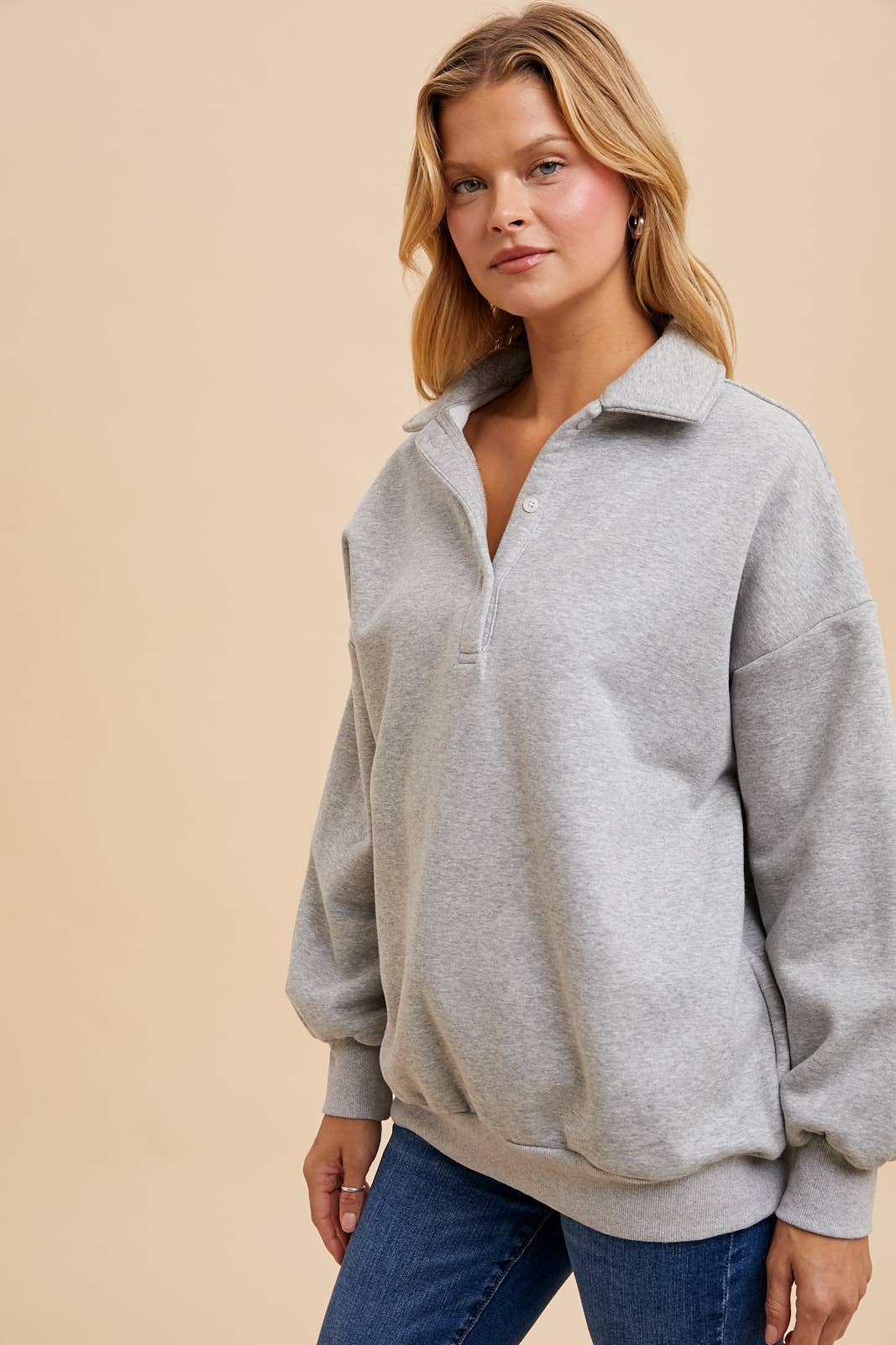 MINERAL WASHED OVERSIZED POLO PULLOVER