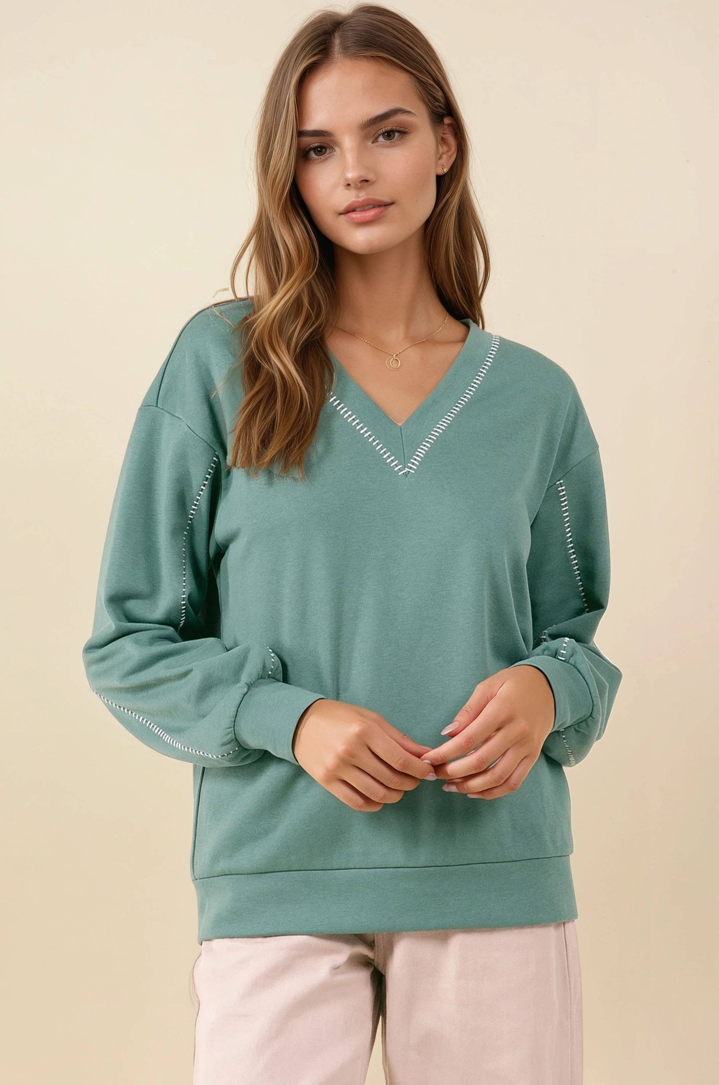 French Terry V-Neckline Oversized Sweatshirt