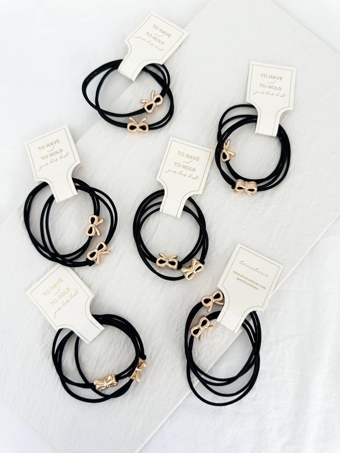 Elegant Black Hair Ties with Gold Bow Charms