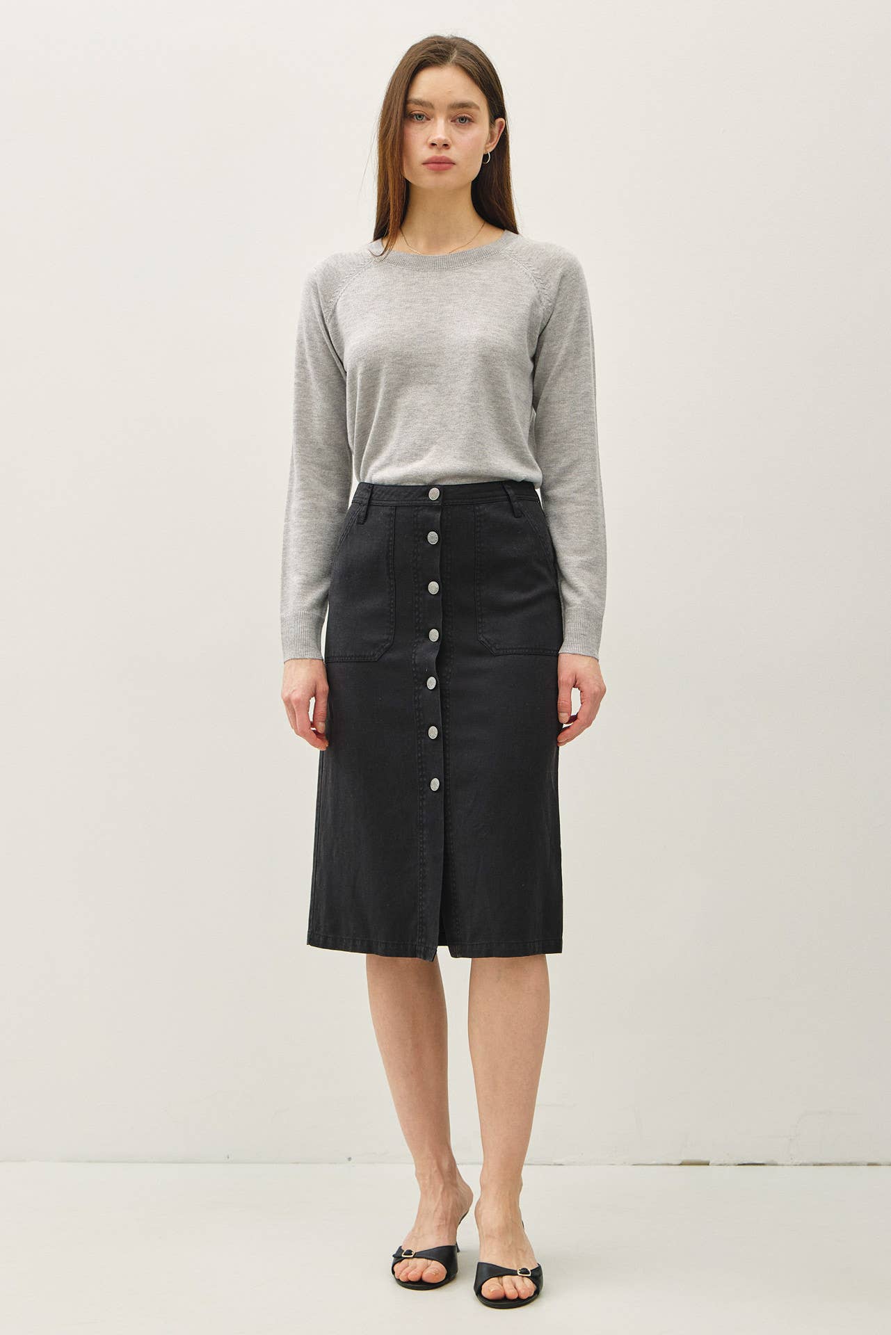 Tencel Blend Button Up Skirt