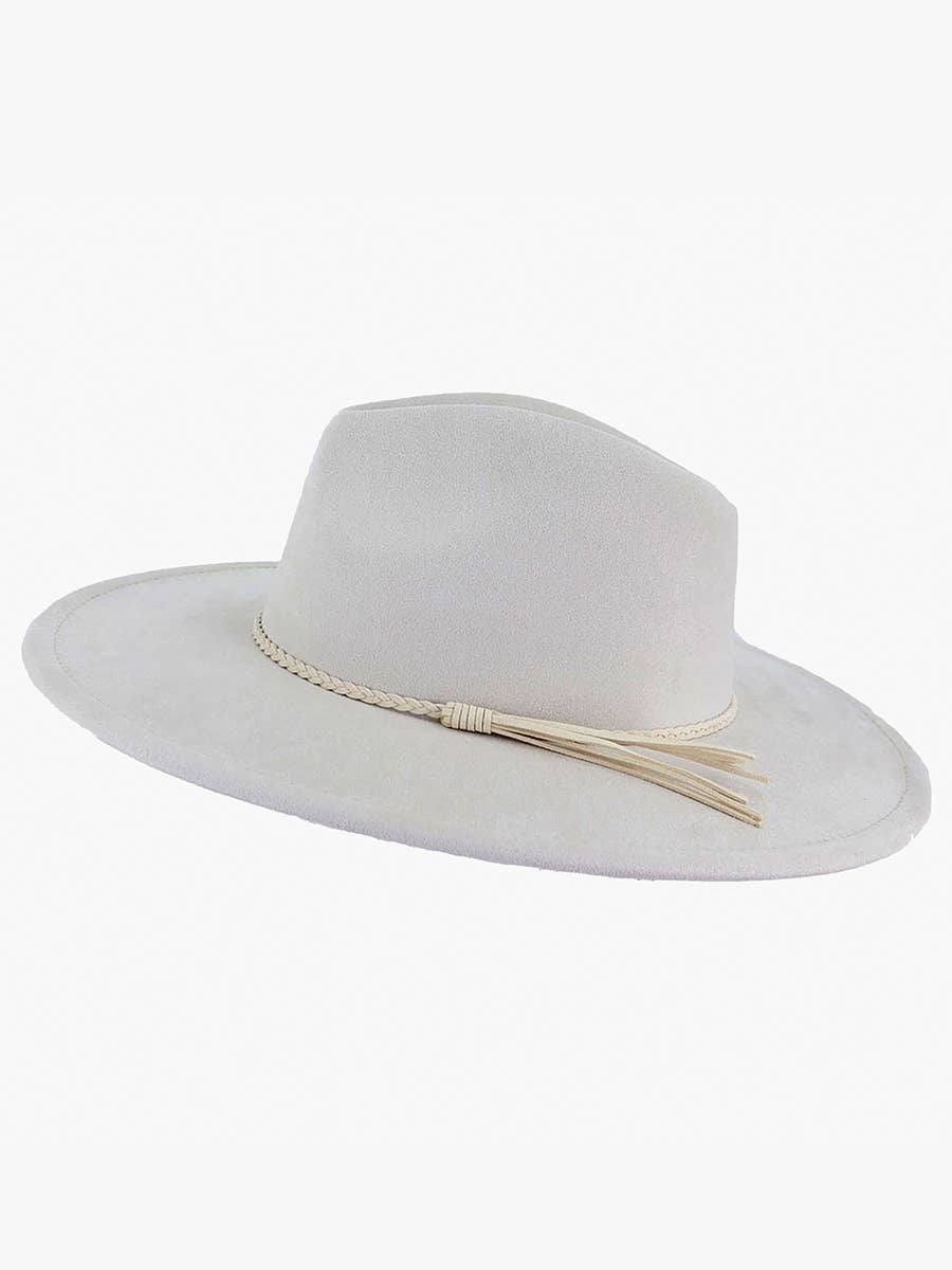 HAT2663 Atlas Faux Suede Fedora w/ Braided Band