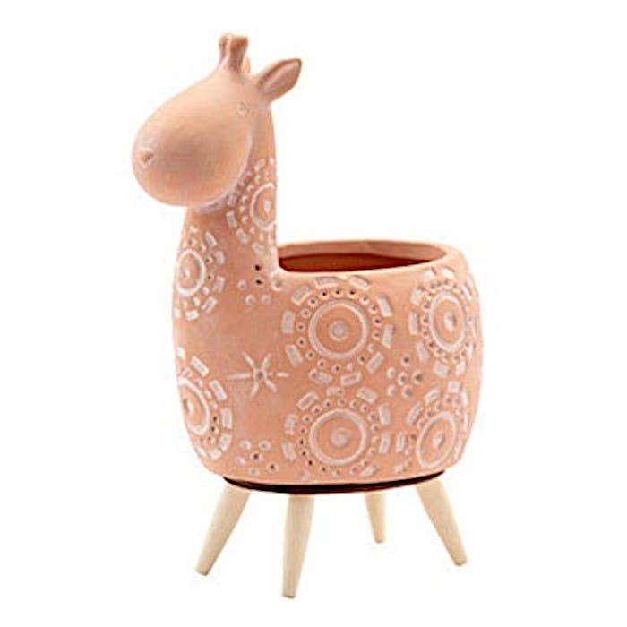 Terra Cotta Giraffe Planter with Wood Legs - 7.5" H